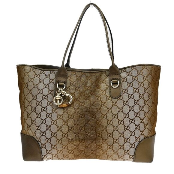 GUCCI Logo Heart Bit GG Bamboo Shoulder Bag Canvas Leather Bronze GHW 31YH569 - Picture 14 of 16